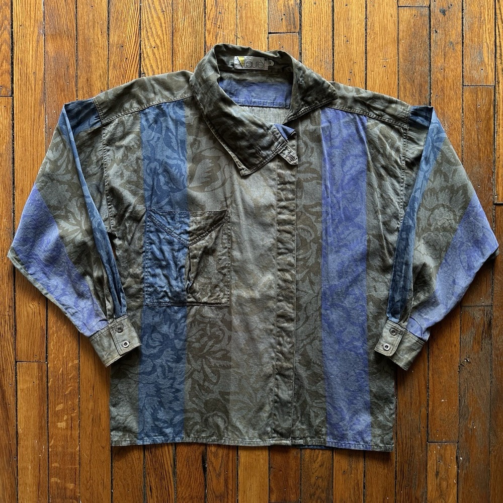 Vtg 80s Laurel Escada Asymetric Collar Tunic Blouse Women 40 Multicolor Floral - Picture 1 of 12